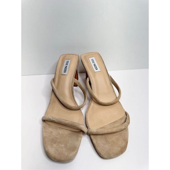 Steve Madden Sandals Womens Size 13 Tan Leather Double Strap Open Toe Heels - Picture 5 of 9